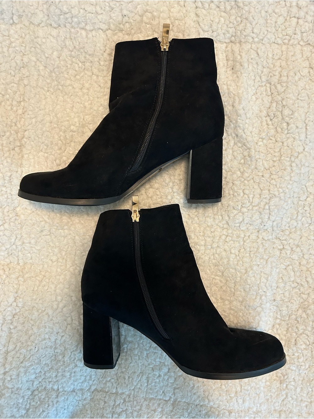 Black Suede Block Heel Ankle Boots - Women's